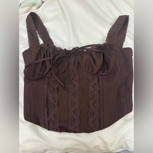 Brown Lace Trim Corset Top